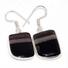 Banded Black Onyx 925 Silver Plated Earrings 1.5" Valentine Gift Jewelry AU a808
