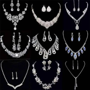 Conjunto de joyas collar pendientes mujer estrás moda boda cristal nupcial - Imagen 1 de 25