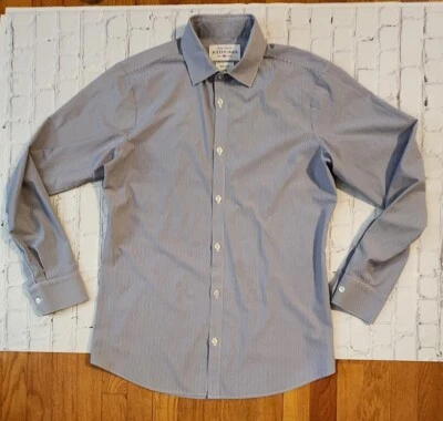 Mizzen Main Blue Striped Trim Fit Shirt M Stretch  - Image 1 of 4