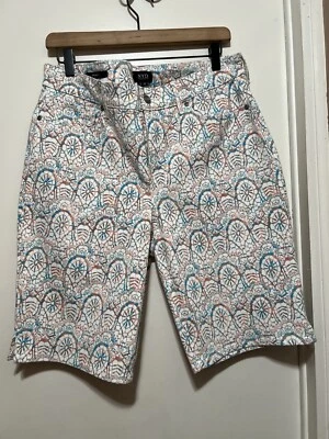 NYDJ Briella White Multi Dreamcatcher Print Denim Bermuda Shorts Womens Size 12 - Image 1 of 4