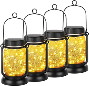 4 Pack Solar Hanging Lantern with Stakes, Outdoor Waterproof Solar Mason Jar Fai - Picture 1 of 12