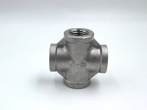 STAINLESS STEEL 4 WAY 1/4" NPT PIPE CROSS UNION HEAVY DUTY CAST CLASS 150 - Picture 1 of 4