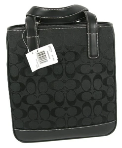 NWT COACH #6092P Black Signature Logo Small Canvas Tote Bag - Picture 1 of 7