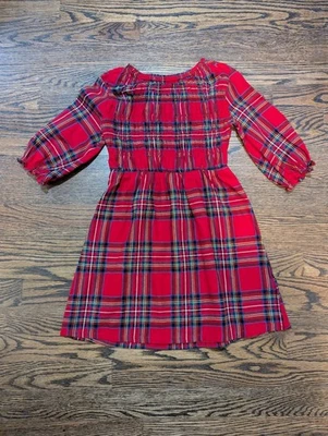 NWOT RED TARTAN PLAID FLANNEL CHRISTMAS DRESS Tunic Smocking OLD NAVY SIZE S 6-7 - Image 1 of 4