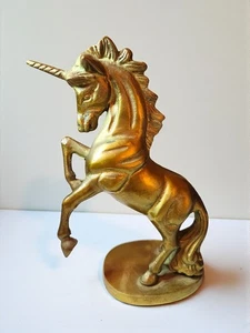 Vintage UCGC Taiwan Brass Unicorn Figurine 7.5" Rearing MCM Mythical Decor - Picture 1 of 4