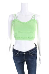 House of Harlow 1960 Women Pointelle Knit Spaghetti Strap Crop Top Green Size XS - Picture 1 of 7