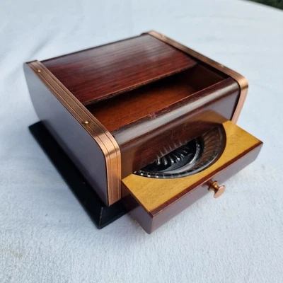 Boîte À Cigarettes En Bois, Coffret Ancien À Rideau Tiroir Cendrier Vintage.  - Photo 1/4