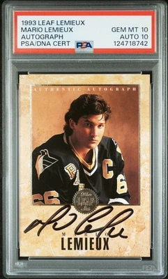 MARIO LEMIEUX 1993 LEAF AUTOGRAPH ON CARD AUTO GRADED PSA 10 DUAL GEM MT SP SSP - Image 1 of 2