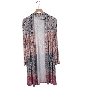 LOGO Lori Goldstein Cardigan Spolverino Stampa Mista Donna Taglia Large Bohemien Boho - Foto 1 di 7