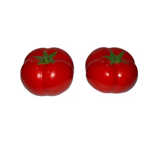 Vintage Tomato Salt and Pepper Shakers Ceramic Stoppers Present - Picture 1 of 6