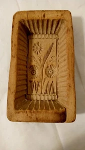 RARE ANTIQUE PRIMITIVE HAND CARVED WOOD BUTTER MOLD PRESS FLOWERS & INITIALS - Picture 1 of 12