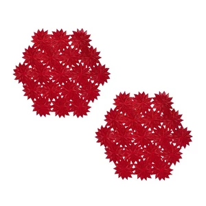 Red Poinsettia Placemats 2Pack Round PVC Christmas Table Decor Heat Resistant - Foto 1 di 6