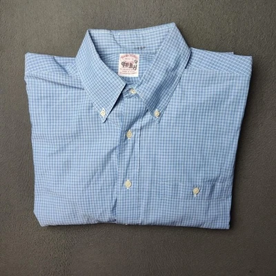 Brooks Brothers Shirt Mens 16.5 Blue Check Plaid Button Down Collar Made in USA - Image 1 of 4