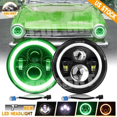 Par de faros LED redondos DOT de 7 pulgadas verde halo DRL para Dodge Dart 64-1976 D100 Foto 1 de 4