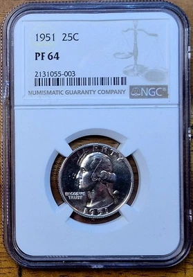 1951 Washington Quarter Proof NGC PF 64 - Image 1 of 2