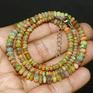 Collar hecho a mano AAA llamativo liso rondelle cuentas de ópalo amarillo US2139 - Imagen 1 de 4