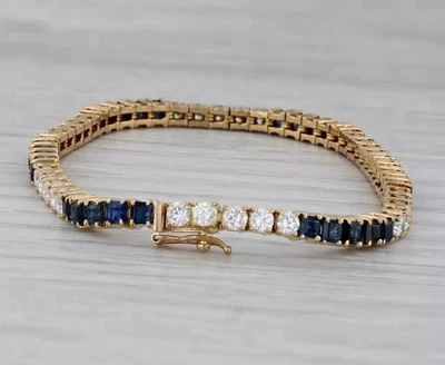 14k Yellow Gold Plated 4ct Lab Created Round Cut Blue Sapphire Tennis Bracelet - Image 1 of 2