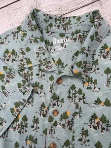 Duluth Trading Co Jersey Knit Shirt Bigfoot Sasquatch Camping Button Up Mens L - Picture 1 of 4