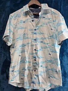 Robert Graham Button-Up Shirt Mens M Colorful Artwork Airplane Flip Cuff SS Med - Picture 1 of 7
