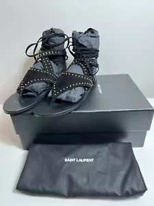 Saint Laurent YSL Gia Strappy Thong Sandals Tie Ankle Strap Suede Black EU36.5 - Picture 1 of 15