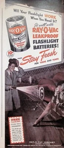 VINTAGE 1940er Jahre Druckanzeige ~ Ray-O-Vac Batterien ~ Wird Ihre Taschenlampe funktionieren... - Bild 1 von 1