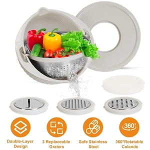 Mixing Bowl w/Lid Stainless Fruit Vegetable Washing Basket Strainer Colander US - Picture 1 of 18