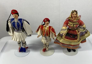 Vintage Lot of 3 Russian? Folk Dolls Eastern Europe Celluloid Hard Plastic Cloth - Picture 1 of 11