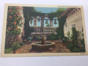 Linen Postcard Mission Bells Sacred Garden San Juan Capistrano - Picture 1 of 9