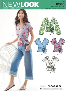 NEW LOOK SEWING PATTERN 6560 MISSES 8-20 WRAP TOPS W/ TIE-WAIST & RUFFLE OPTION - Picture 1 of 10