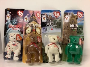 McDONALDS SET COMPLETO DI 4 TEENIE BEANIE BABIES TY INTERNATIONAL BEARS 1999 - Foto 1 di 12