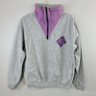 Vintage Express Sweatshirt Womens L High Neck 1/4 Zip Pullover Gray/Purple 90s - Изображение 1 из 4
