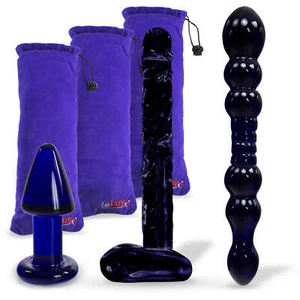 LeLuv Glass DARK NIGHTS 3 Piece Gift Set Dildos & Butt Plug - Picture 1 of 9