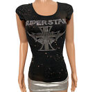 Y2k Black Studded Stones Splatter Dyed Gothic Cross Embellished T-Shirt Top New