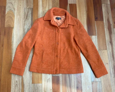 ABRIGO VINTAGE SARA JANE NARANJA QUEMADO MEZCLA LANA BOTÓN HECHO EN EE. UU. TALLA 8 Foto 1 de 4