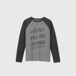 Cat & Jack Raglan Gray Boy's Long Sleeve Graphic T-shirt Vote For The Future M - Picture 1 of 3