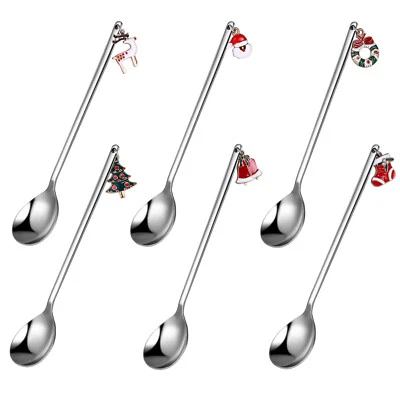 6pcs Stainless Steel Christmas Spoons Coffee Tea Dessert Spoon Soup Mixing Spoon - Image 1 of 4