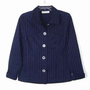 Taylor Brooke Womens Pinstripe Cotton Blend Denim Jacket Size 10 Made in CANADA - Picture 1 of 10