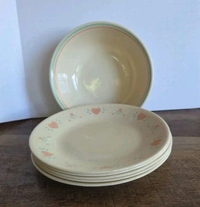 6er Set Corelle FOREVER YOURS 5 Mittagessen Salatteller & 1 Schüssel rosa Herzen Scheibe - Bild 1 von 6