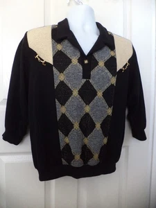 Vtg Graff California Men's M Waistband Argyle Metallic Metal Accents Disco Shirt - Picture 1 of 10