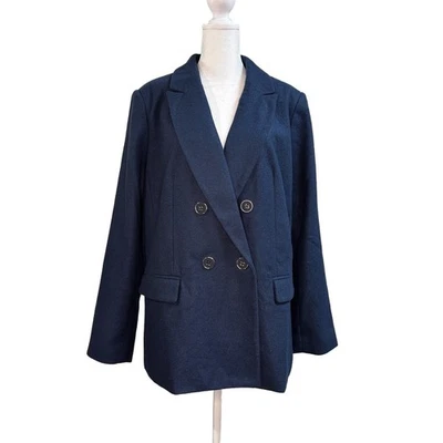 Chaqueta de Lana Liz Claiborne Azul Marino Blazer Doble Pecho Muescas Solapa Para Mujer 14 Foto 1 de 4