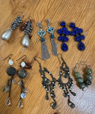 Lote De 6 Pendientes Colgantes Gancho Cuentas Tono Plata Moda Bohemios *Rotos Foto 1 de 4