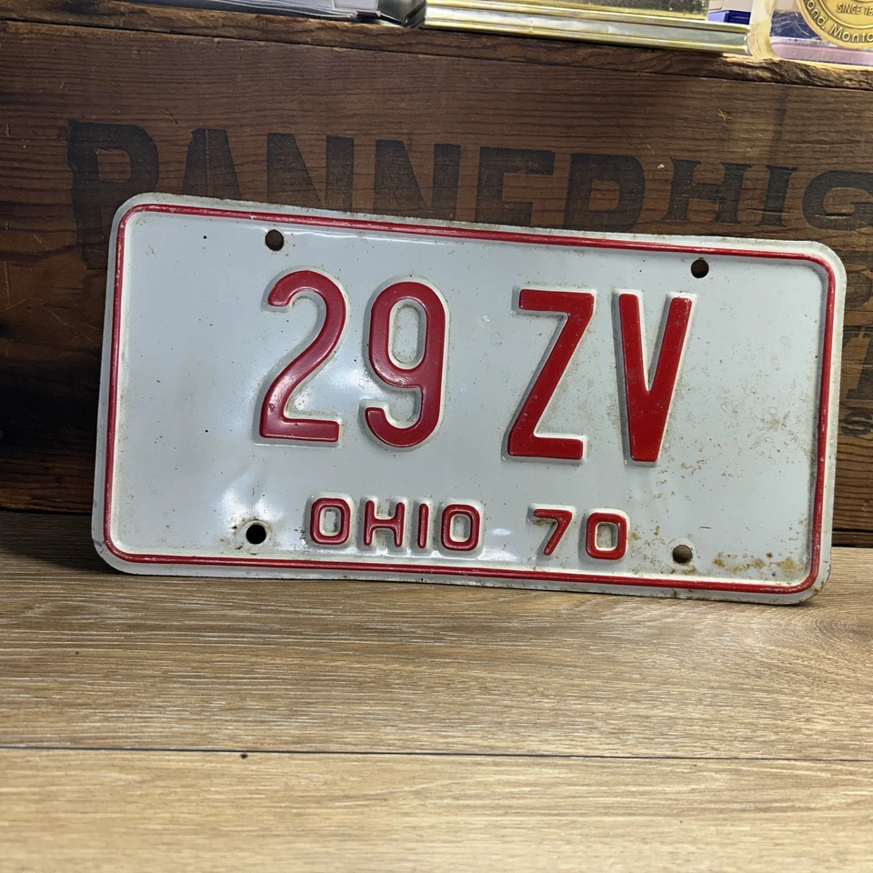 1970-е НОМЕРНОЙ ЗНАК ШТАТА ОГАЙО автомобиль грузовик патина СТАРЫЙ ЯРЛЫК 29 ZV - Изображение 1 из 4