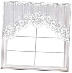White Lace Swag Curtains for Kitchen, Sheer Floral Embroidery Window Valances - Picture 1 of 7