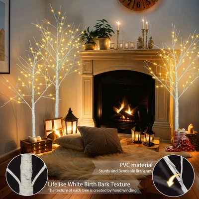 Set Of 3 Birch Trees with Lights,  3ft  3ft  5ft  Pre-lit  USB Powered Warm LED - Image 1 of 4