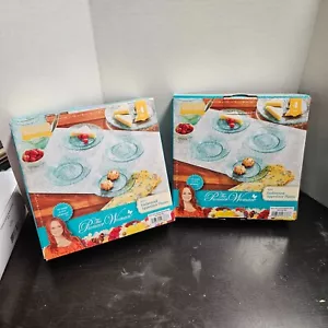 2 Sets Special Edition PIONEER WOMAN CASSIE Embossed TEAL Glass Appetizer Plates - Picture 1 of 3