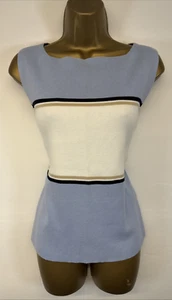 Liz Claiborne Top Blue Stripe Knit Cotton Stretchy Sleeveless Sweater M UK 10 - Picture 1 of 10