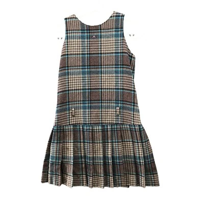 Vestido Lili Gaufrette Mezcla Lana Niñas Talla 10 Años Cuadros Plisado Sin Mangas Foto 1 de 4