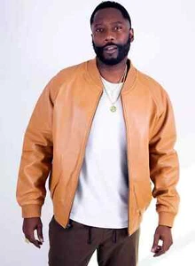 Handmade Stylish Men's Tan Genuine Lambskin Leather Jacket Motorcycle Biker - Picture 1 of 6