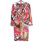 Etcetera Retro Abstract Print Shift Dress Long Sleeve Colorful Pink Women's 6