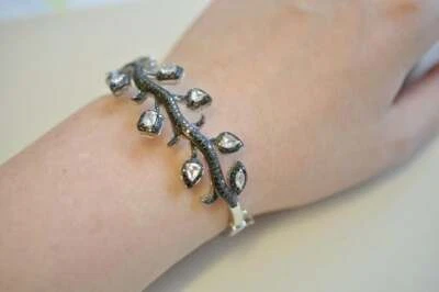 Hermosas pulseras brazaletes de hoja de ónix negro rico corte rosa y blanco vivo circonita cúbica 3,88 TCW Foto 1 de 4